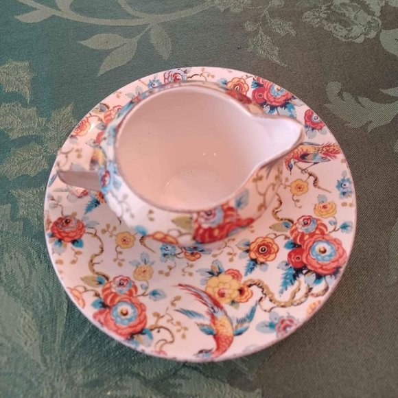 Grimwades England Royal Winton Ivory Norman Exotic Birds 1930s Creamer & Saucer - Picture 5 of 10